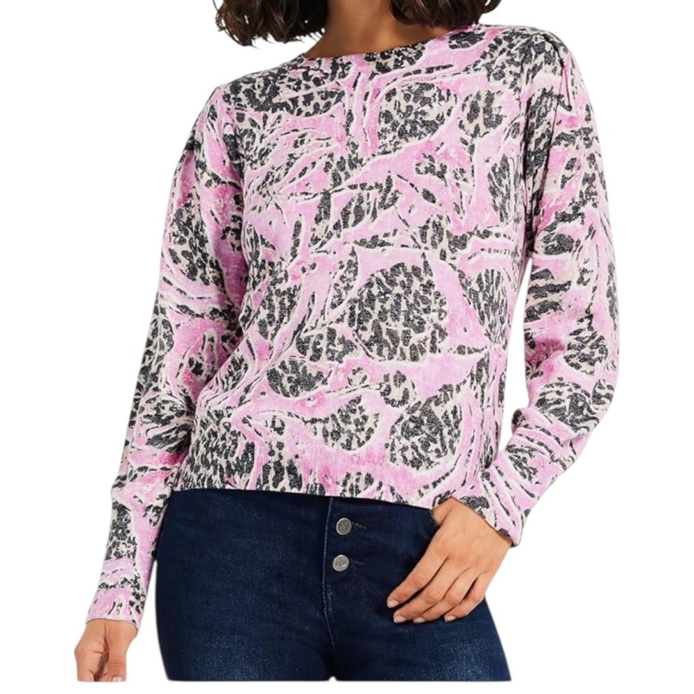 NIC+ZOE Sweater Womens Medium Pink Floral Knit Long Sleeve Lightweight Pullover